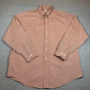 Brooks Brothers 346 Button Down Shirt‎ Mens L Orange Plaid 100% Cotton